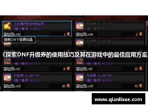 《探索DNF升级券的使用技巧及其在游戏中的最佳应用方案》