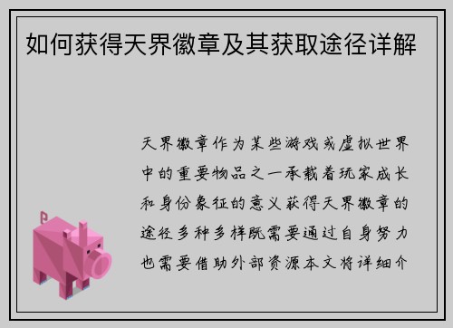 如何获得天界徽章及其获取途径详解